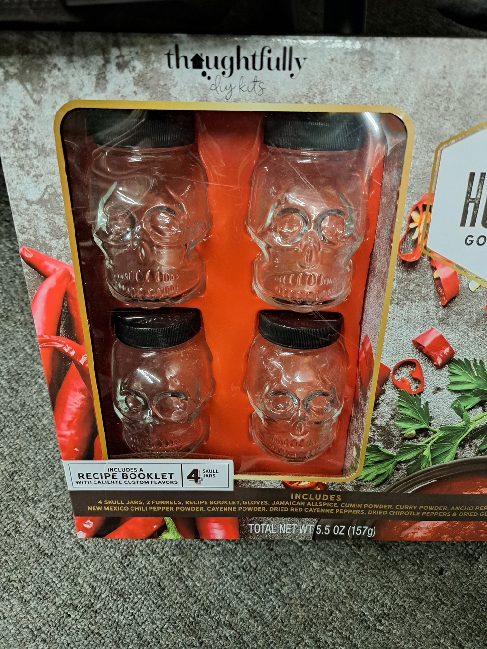 Thoughtfully DIY Kits Skull Spice Jars - Clear Glass with Black Lids